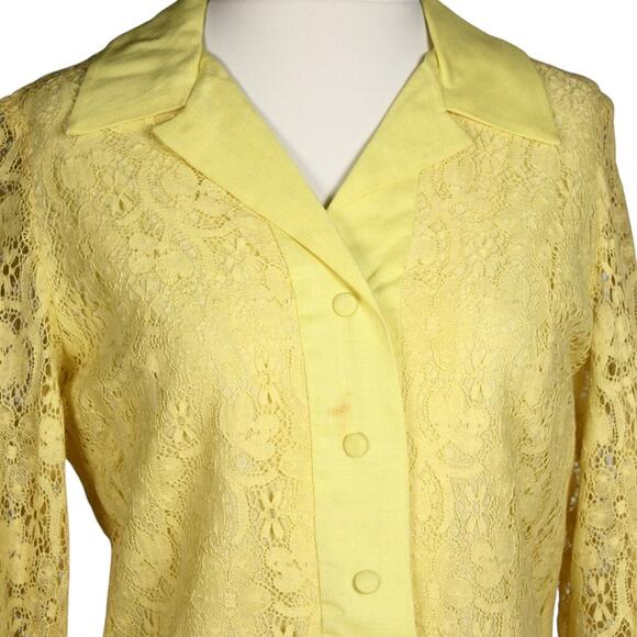 Vintage Yellow Lace Shirtwaist Mini Dress Lined Size ML B36 W 36 - Hey Viv - Picture 5 of 8